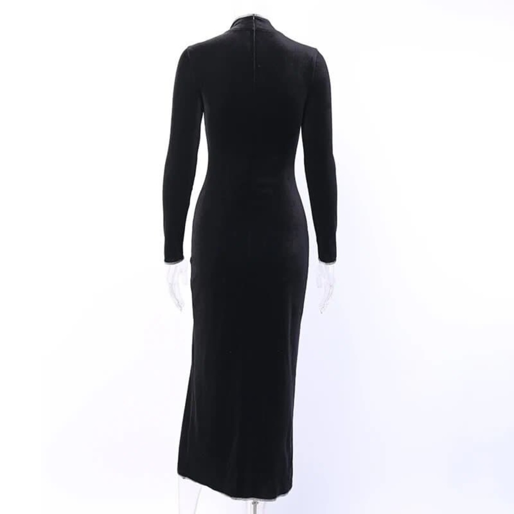 NEW GOTH HIRAJUKU BLACK VELVET MAXI DRESS - Picture 3 of 11